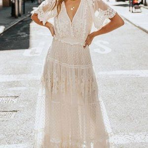 White Lace Boho Maxi Dress - Acelitt